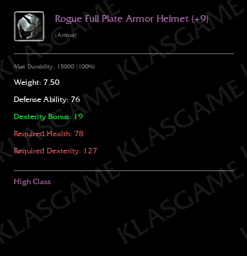 Rogue Full Plate Armor Helmet (+9)