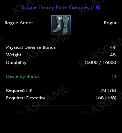 Rogue Heavy Plate Greaves (+8) ( +8 eşya )