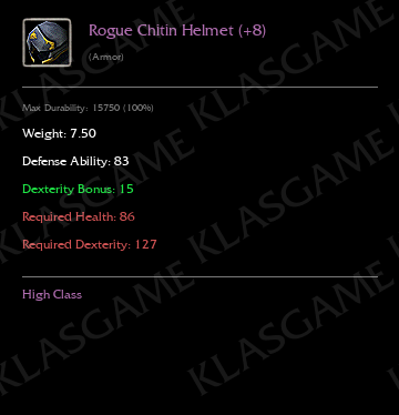 Rogue Chitin Helmet (+8) ( +4 eşya )