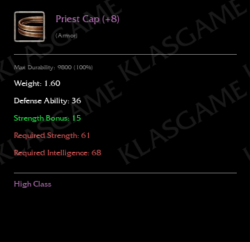 Priest Cap (+8) ( +4 eşya )