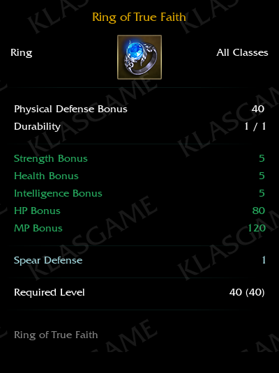 Ring of True Faith ( +4 eşya )