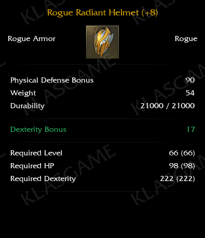 Rogue Radiant Helmet (+8) ( +4 eşya )