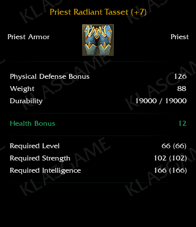 Priest Radiant Tasset (+7) ( +4 eşya )